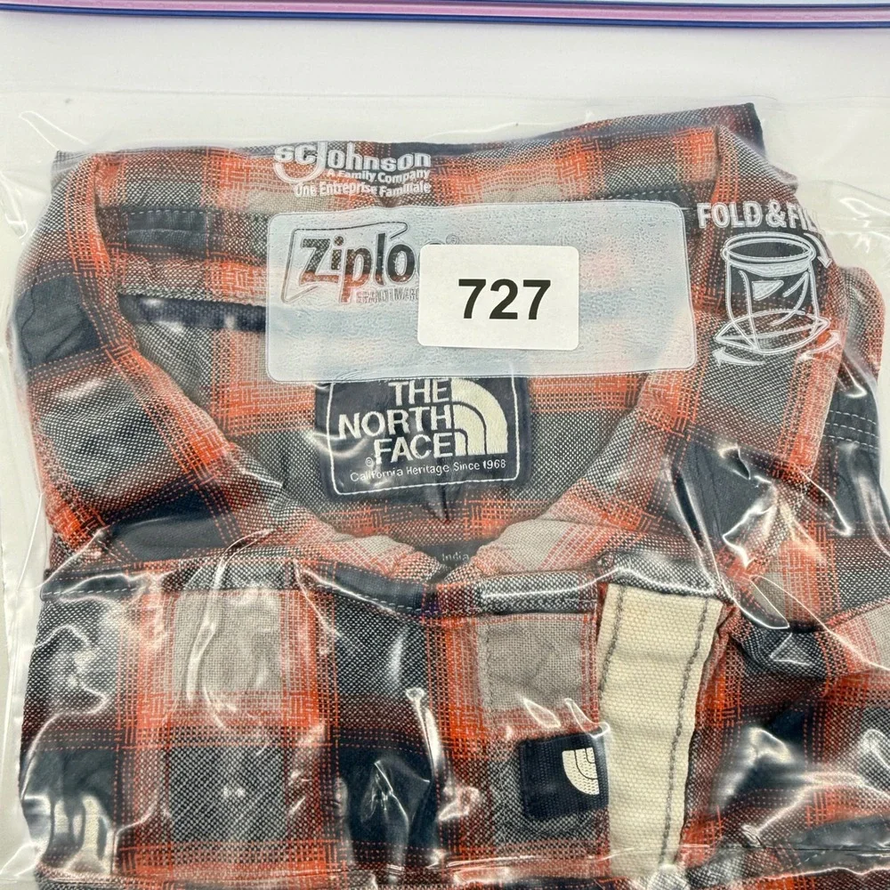 The North Face Button Down Shirt Mens XL Orange Blue Plaid Cotton Short Sleeve
